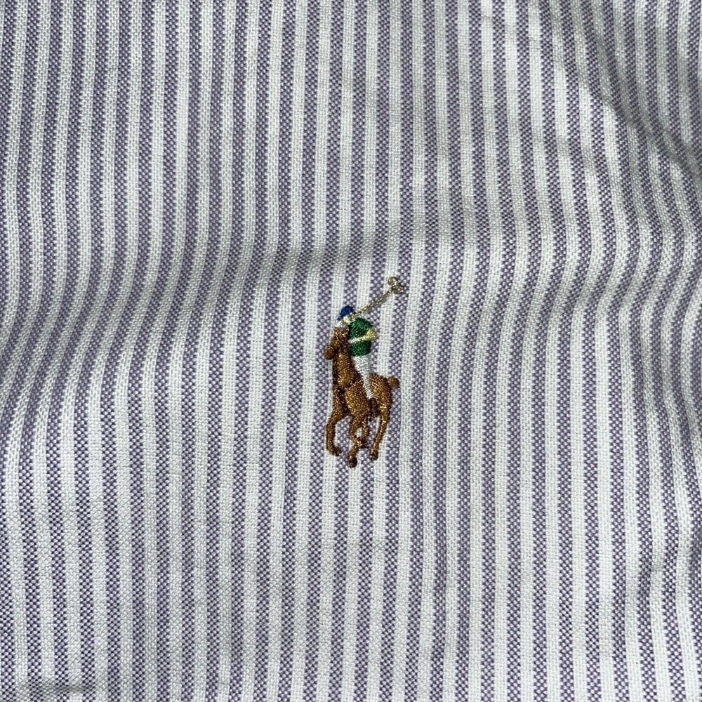 Polo Ralph Lauren XXL Classic Fit Pinstripe Button Down Shirt Flesh Pony 36/37 - Picture 4 of 16